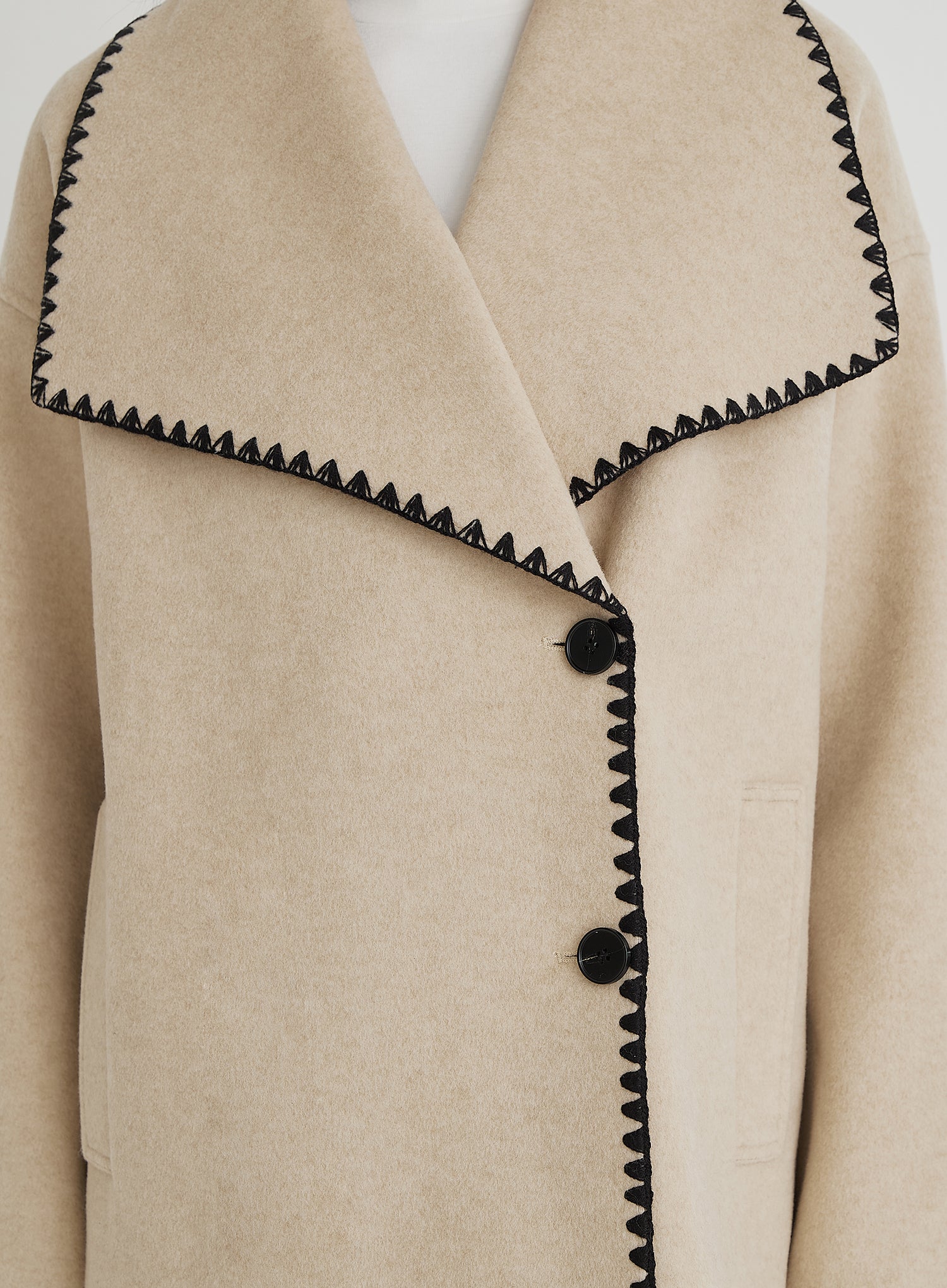 Beige Contrast Stitch Oversized Jacket